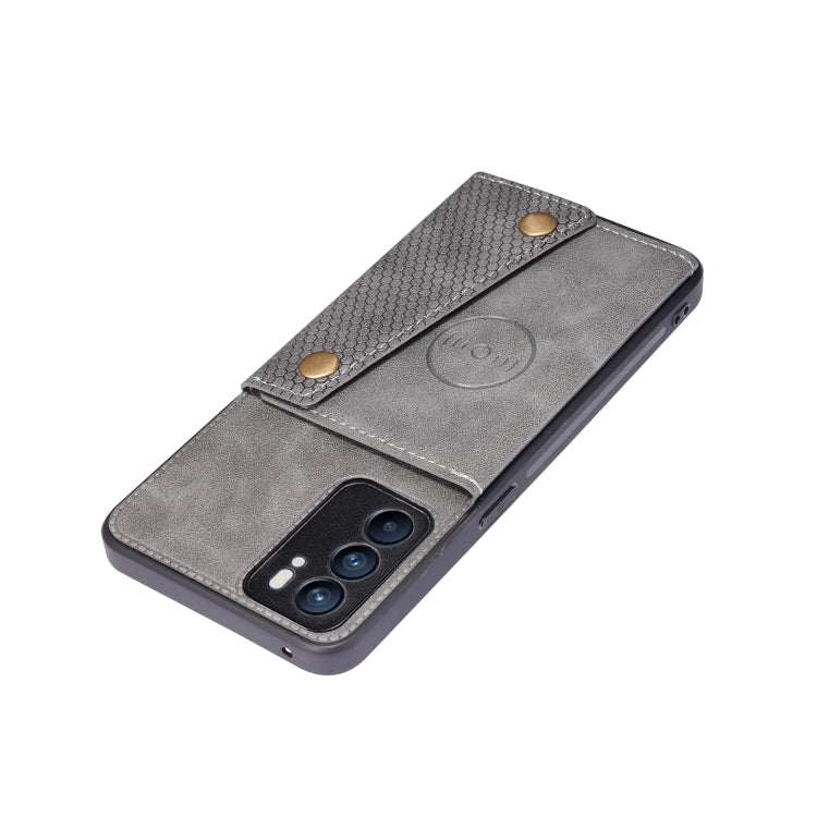 For OPPO Reno6 Double Buckle PU + TPU Shockproof Magnetic Protective Case with Card Slot & Holder