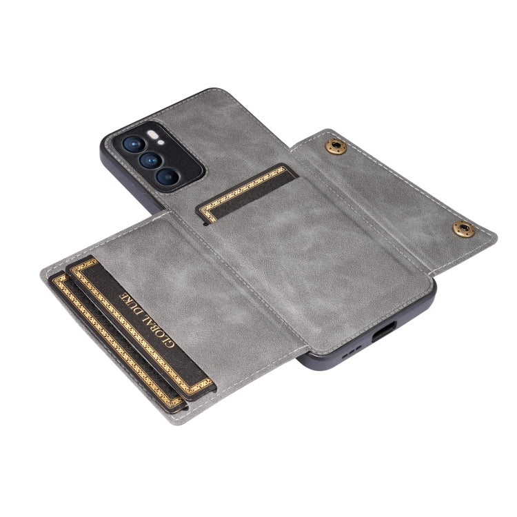 For OPPO Reno6 Double Buckle PU + TPU Shockproof Magnetic Protective Case with Card Slot & Holder