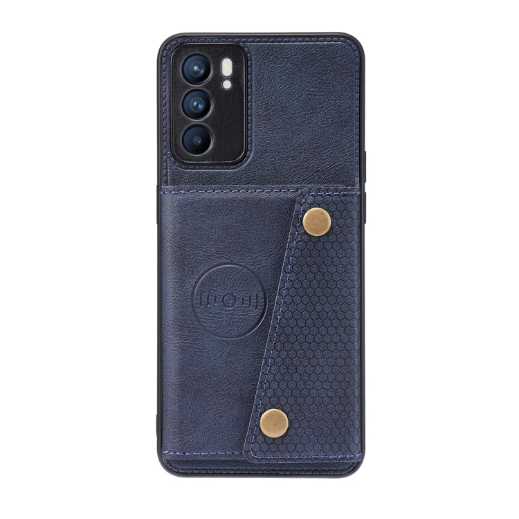 For OPPO Reno6 Double Buckle PU + TPU Shockproof Magnetic Protective Case with Card Slot & Holder