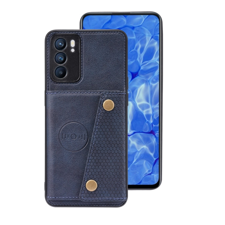 For OPPO Reno6 Double Buckle PU + TPU Shockproof Magnetic Protective Case with Card Slot & Holder