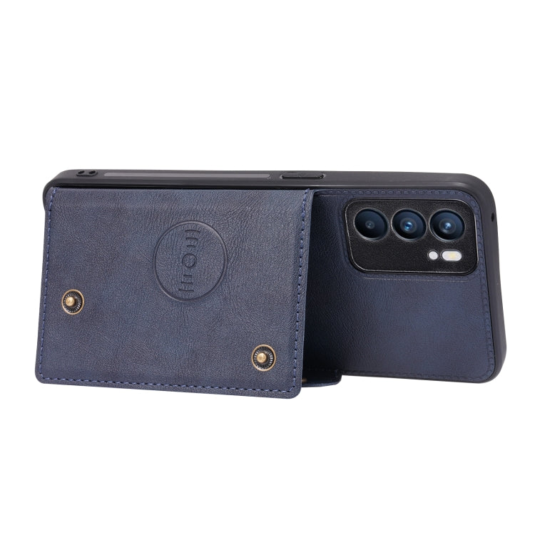 For OPPO Reno6 Double Buckle PU + TPU Shockproof Magnetic Protective Case with Card Slot & Holder