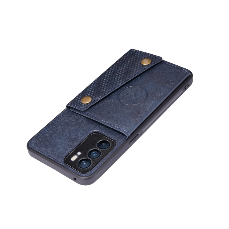 For OPPO Reno6 Double Buckle PU + TPU Shockproof Magnetic Protective Case with Card Slot & Holder