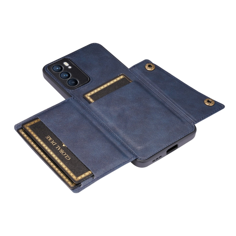 For OPPO Reno6 Double Buckle PU + TPU Shockproof Magnetic Protective Case with Card Slot & Holder