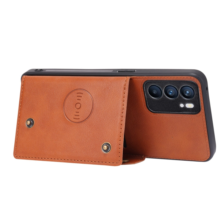 For OPPO Reno6 Double Buckle PU + TPU Shockproof Magnetic Protective Case with Card Slot & Holder