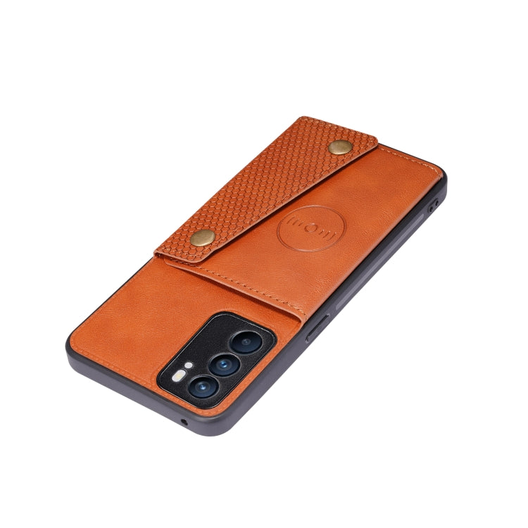 For OPPO Reno6 Double Buckle PU + TPU Shockproof Magnetic Protective Case with Card Slot & Holder