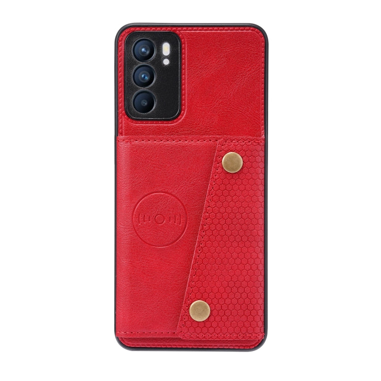 For OPPO Reno6 Double Buckle PU + TPU Shockproof Magnetic Protective Case with Card Slot & Holder