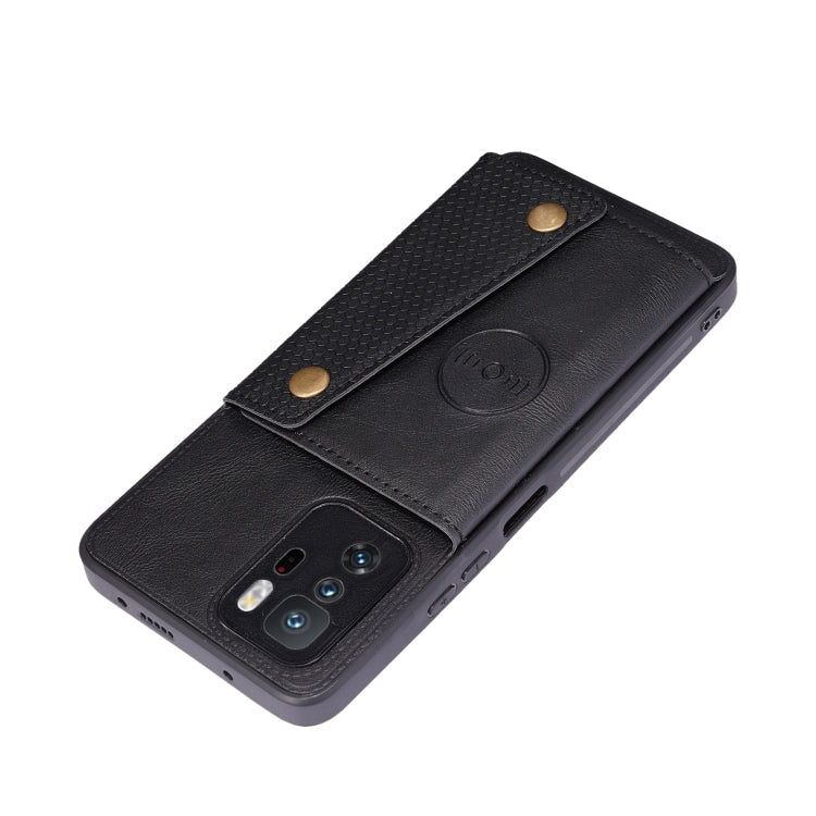 For Xiaomi Redmi Note 10 Pro 5G Double Buckle PU + TPU Shockproof Magnetic Protective Case with Card Slot & Holder