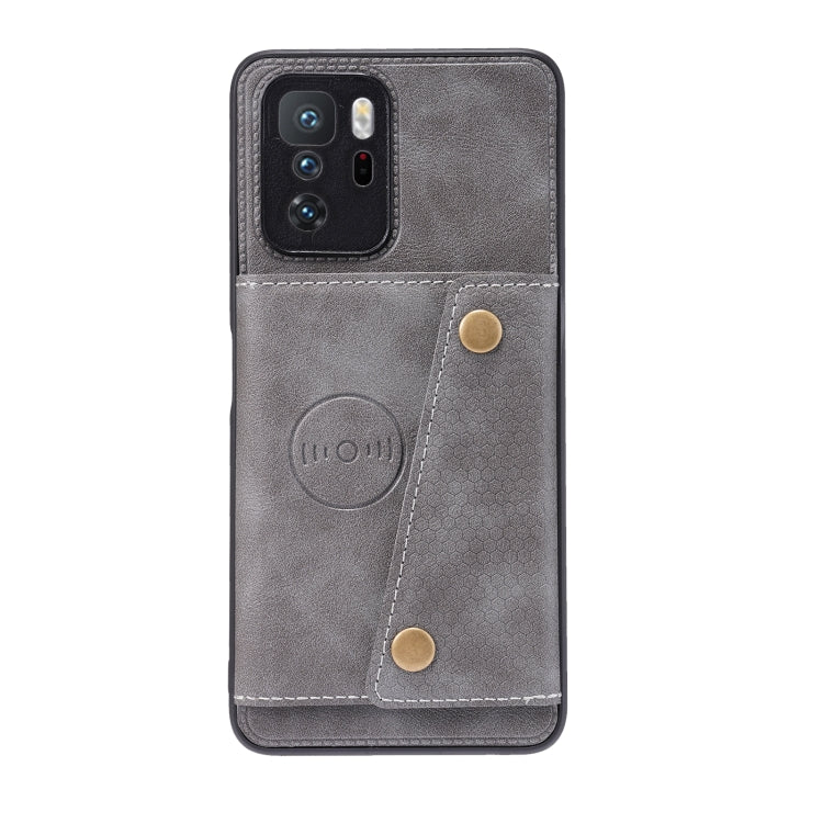 For Xiaomi Redmi Note 10 Pro 5G Double Buckle PU + TPU Shockproof Magnetic Protective Case with Card Slot & Holder