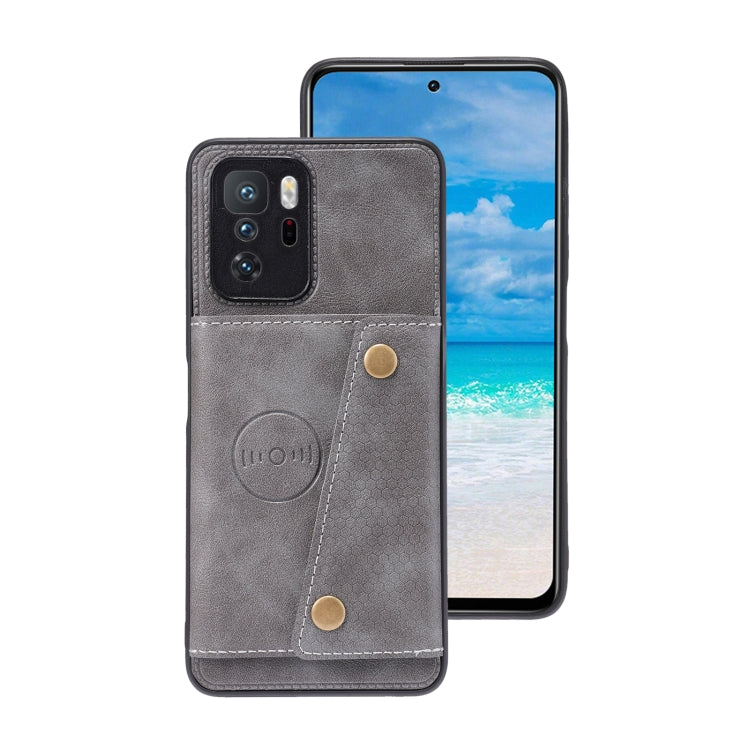 For Xiaomi Redmi Note 10 Pro 5G Double Buckle PU + TPU Shockproof Magnetic Protective Case with Card Slot & Holder