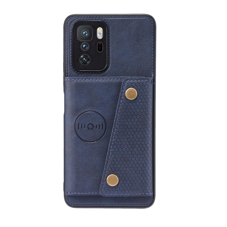 For Xiaomi Redmi Note 10 Pro 5G Double Buckle PU + TPU Shockproof Magnetic Protective Case with Card Slot & Holder
