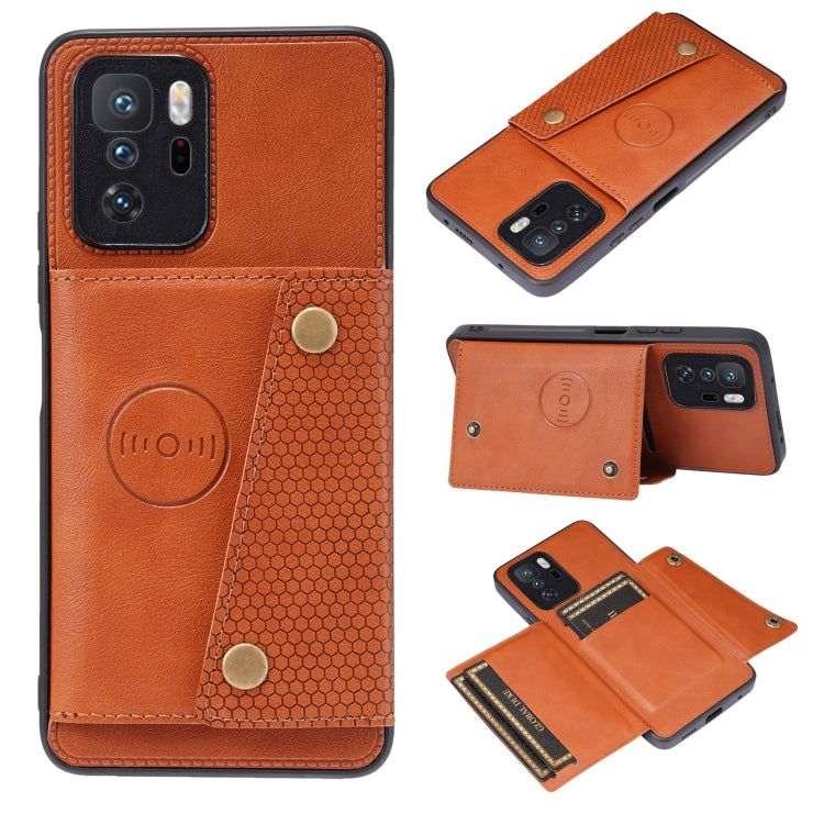 For Xiaomi Redmi Note 10 Pro 5G Double Buckle PU + TPU Shockproof Magnetic Protective Case with Card Slot & Holder