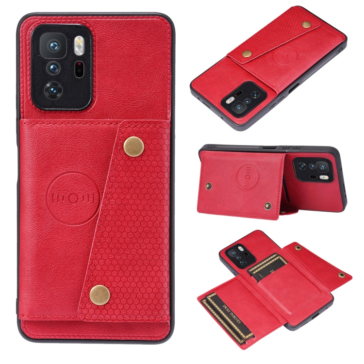 For Xiaomi Redmi Note 10 Pro 5G Double Buckle PU + TPU Shockproof Magnetic Protective Case with Card Slot & Holder
