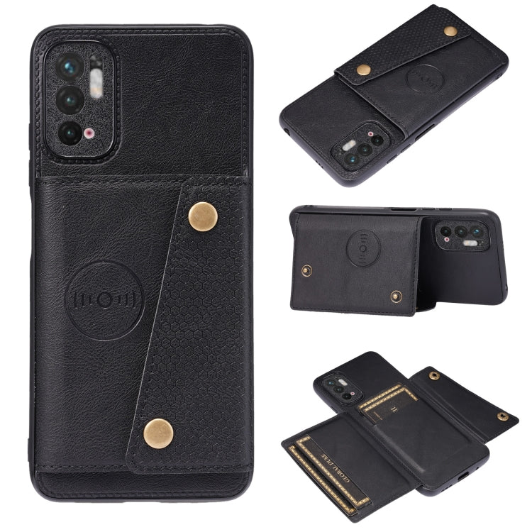 For Xiaomi Redmi Note 10 5G Double Buckle PU + TPU Shockproof Magnetic Protective Case with Card Slot & Holder