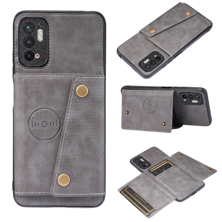For Xiaomi Redmi Note 10 5G Double Buckle PU + TPU Shockproof Magnetic Protective Case with Card Slot & Holder