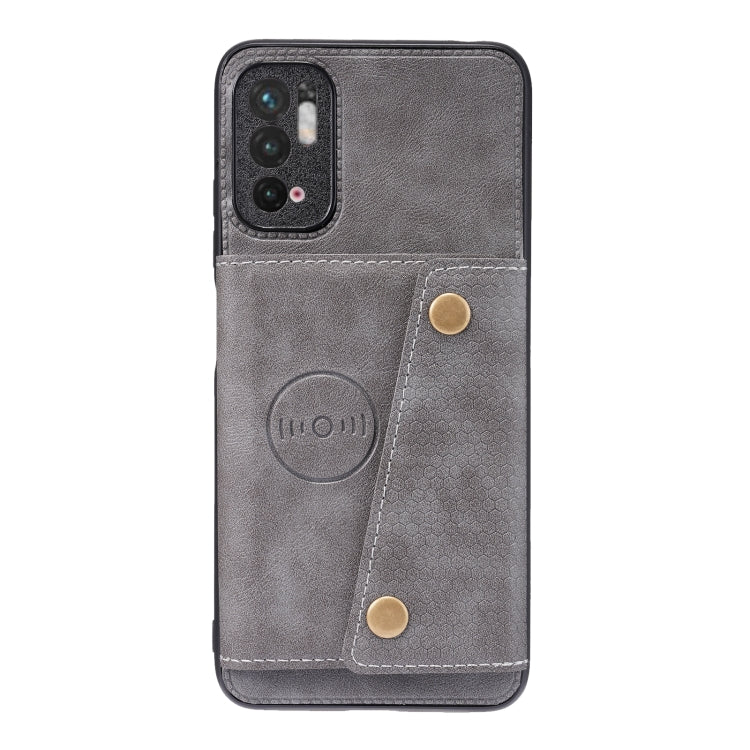 For Xiaomi Redmi Note 10 5G Double Buckle PU + TPU Shockproof Magnetic Protective Case with Card Slot & Holder