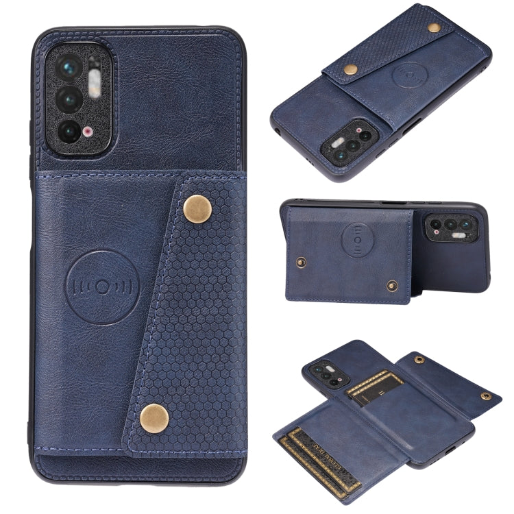 For Xiaomi Redmi Note 10 5G Double Buckle PU + TPU Shockproof Magnetic Protective Case with Card Slot & Holder