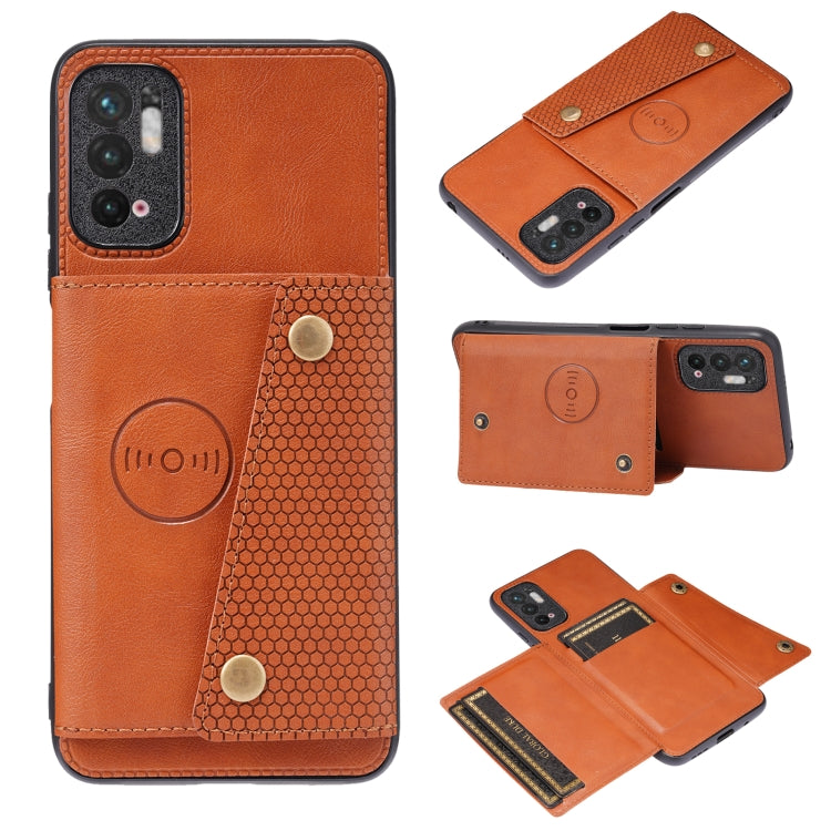 For Xiaomi Redmi Note 10 5G Double Buckle PU + TPU Shockproof Magnetic Protective Case with Card Slot & Holder