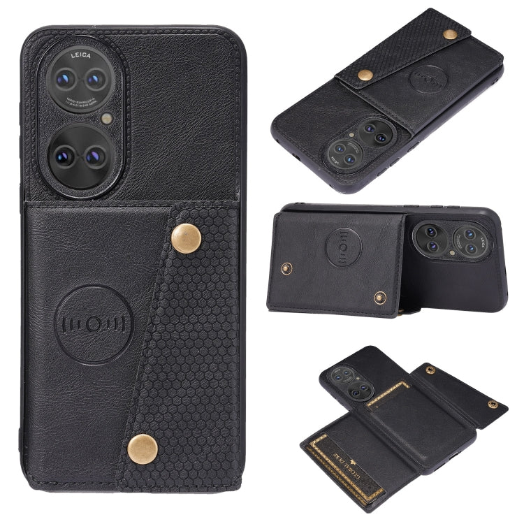For Huawei P50 Double Buckle PU + TPU Shockproof Magnetic Protective Case with Card Slot & Holder