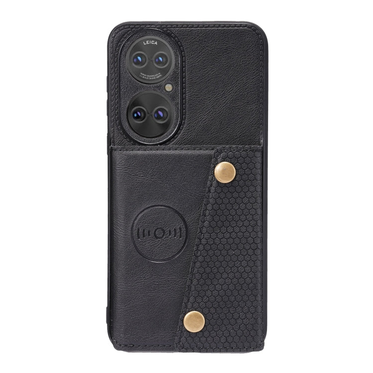 For Huawei P50 Double Buckle PU + TPU Shockproof Magnetic Protective Case with Card Slot & Holder