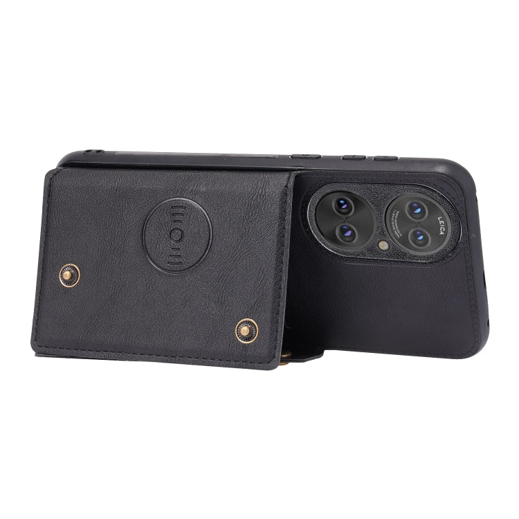 For Huawei P50 Double Buckle PU + TPU Shockproof Magnetic Protective Case with Card Slot & Holder