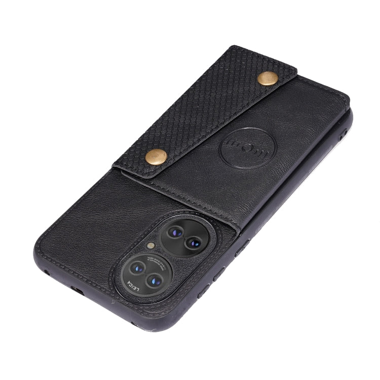 For Huawei P50 Double Buckle PU + TPU Shockproof Magnetic Protective Case with Card Slot & Holder