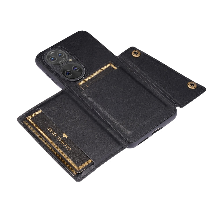 For Huawei P50 Double Buckle PU + TPU Shockproof Magnetic Protective Case with Card Slot & Holder