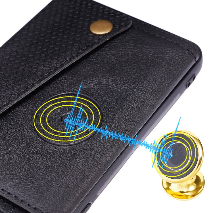 For Huawei P50 Double Buckle PU + TPU Shockproof Magnetic Protective Case with Card Slot & Holder