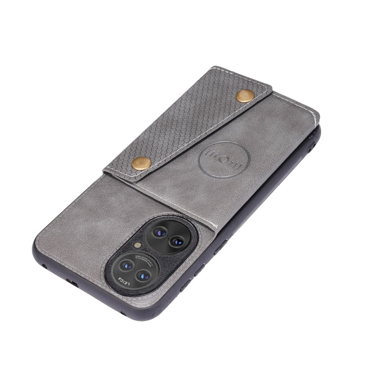 For Huawei P50 Double Buckle PU + TPU Shockproof Magnetic Protective Case with Card Slot & Holder