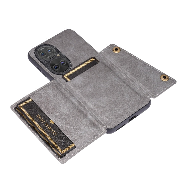For Huawei P50 Double Buckle PU + TPU Shockproof Magnetic Protective Case with Card Slot & Holder