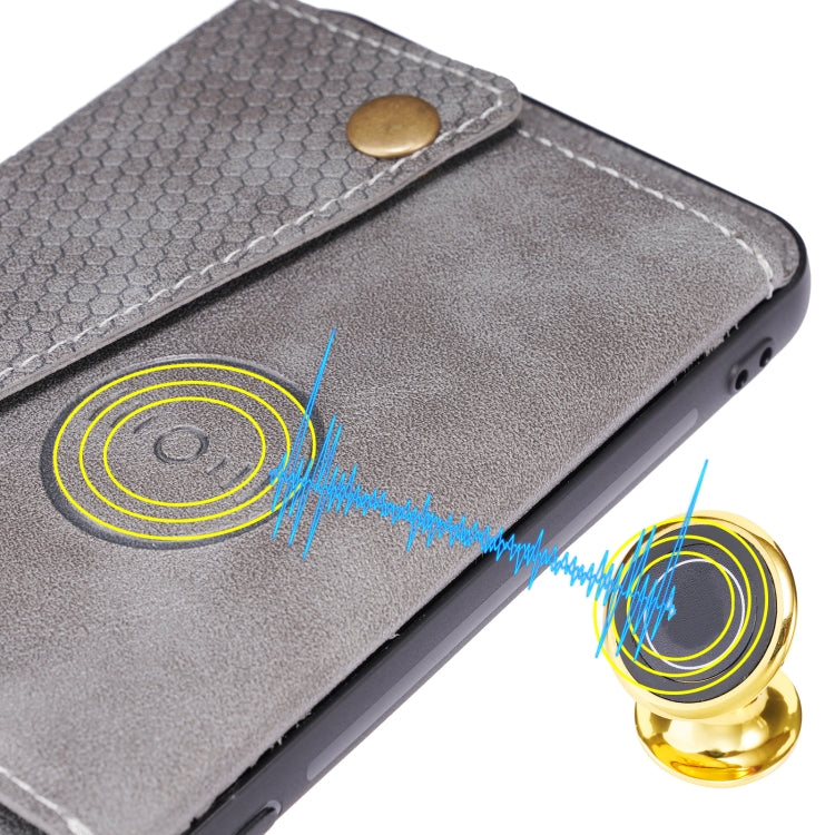 For Huawei P50 Double Buckle PU + TPU Shockproof Magnetic Protective Case with Card Slot & Holder