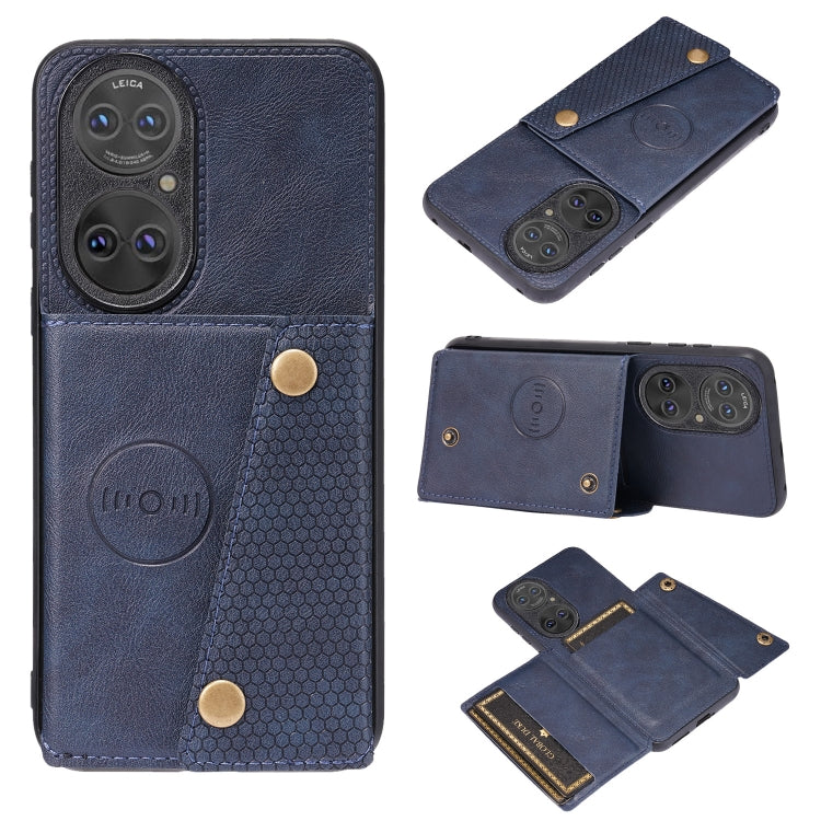 For Huawei P50 Double Buckle PU + TPU Shockproof Magnetic Protective Case with Card Slot & Holder
