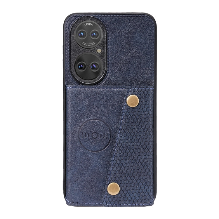 For Huawei P50 Double Buckle PU + TPU Shockproof Magnetic Protective Case with Card Slot & Holder