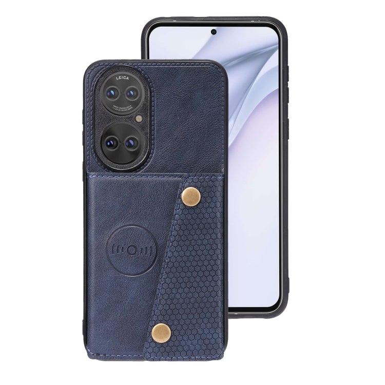For Huawei P50 Double Buckle PU + TPU Shockproof Magnetic Protective Case with Card Slot & Holder
