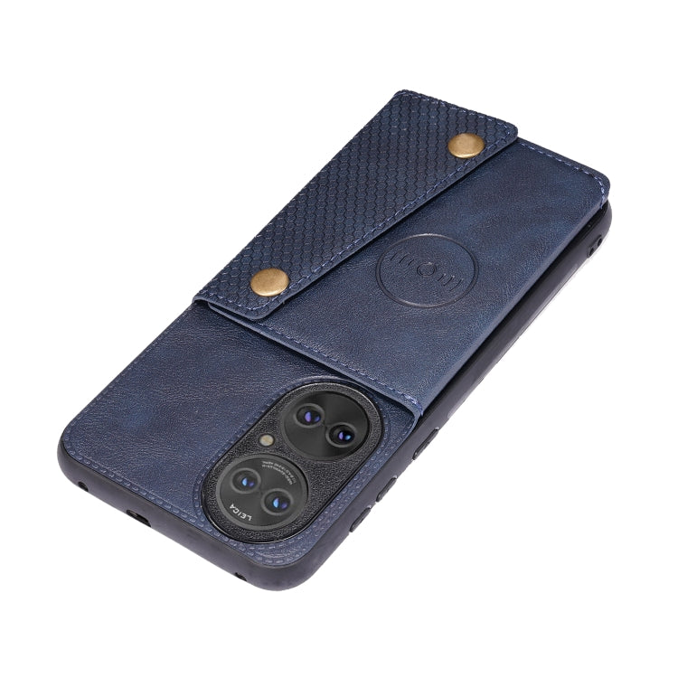 For Huawei P50 Double Buckle PU + TPU Shockproof Magnetic Protective Case with Card Slot & Holder