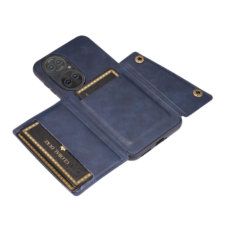 For Huawei P50 Double Buckle PU + TPU Shockproof Magnetic Protective Case with Card Slot & Holder