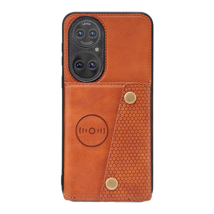 For Huawei P50 Double Buckle PU + TPU Shockproof Magnetic Protective Case with Card Slot & Holder