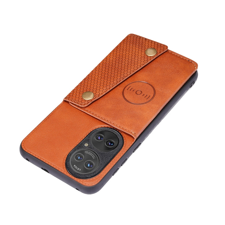 For Huawei P50 Double Buckle PU + TPU Shockproof Magnetic Protective Case with Card Slot & Holder
