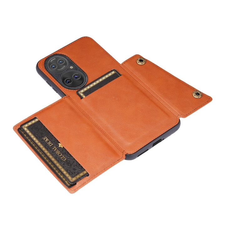 For Huawei P50 Double Buckle PU + TPU Shockproof Magnetic Protective Case with Card Slot & Holder