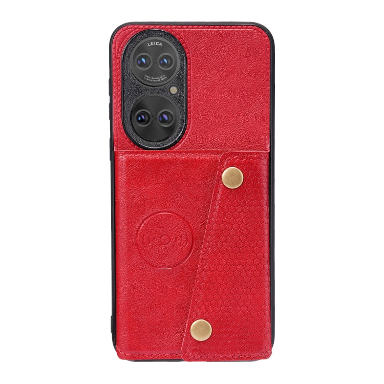 For Huawei P50 Double Buckle PU + TPU Shockproof Magnetic Protective Case with Card Slot & Holder