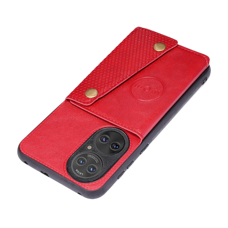 For Huawei P50 Double Buckle PU + TPU Shockproof Magnetic Protective Case with Card Slot & Holder