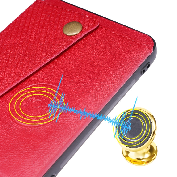 For Huawei P50 Double Buckle PU + TPU Shockproof Magnetic Protective Case with Card Slot & Holder