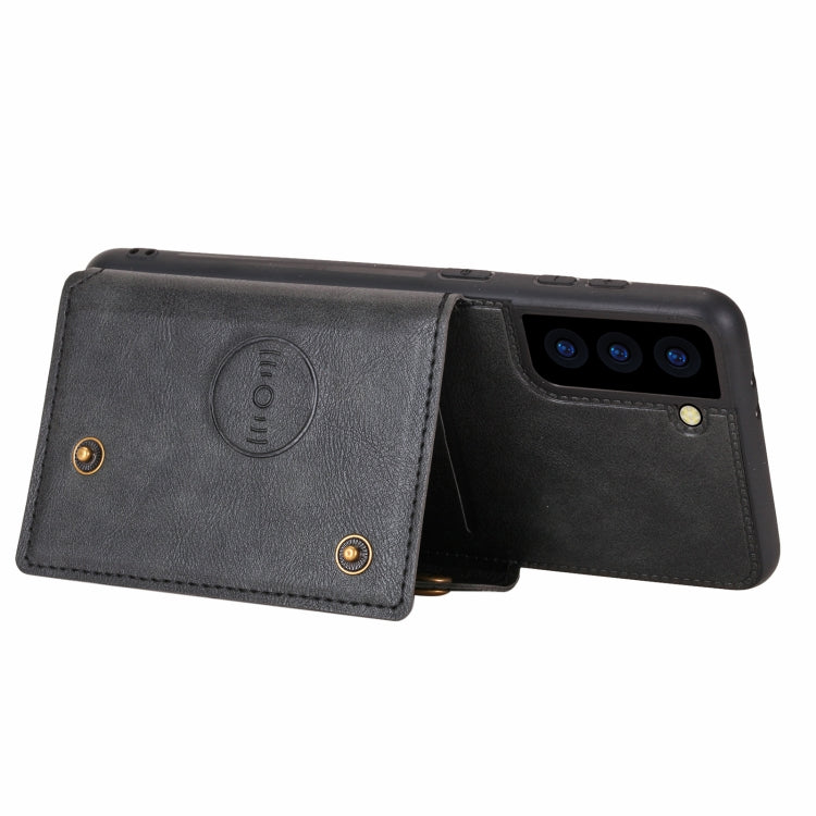 For Samsung Galaxy S21 FE Double Buckle PU + TPU Shockproof Magnetic Protective Case with Card Slot & Holder