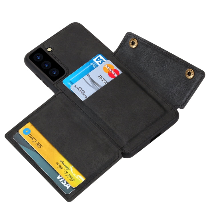 For Samsung Galaxy S21 FE Double Buckle PU + TPU Shockproof Magnetic Protective Case with Card Slot & Holder