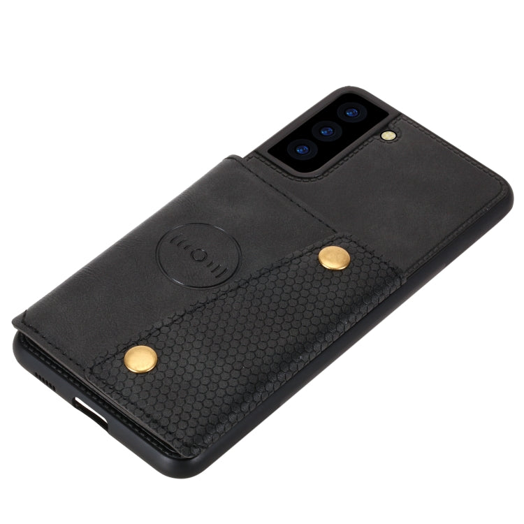 For Samsung Galaxy S21 FE Double Buckle PU + TPU Shockproof Magnetic Protective Case with Card Slot & Holder