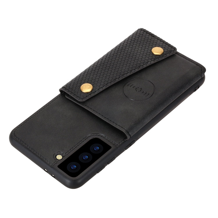 For Samsung Galaxy S21 FE Double Buckle PU + TPU Shockproof Magnetic Protective Case with Card Slot & Holder