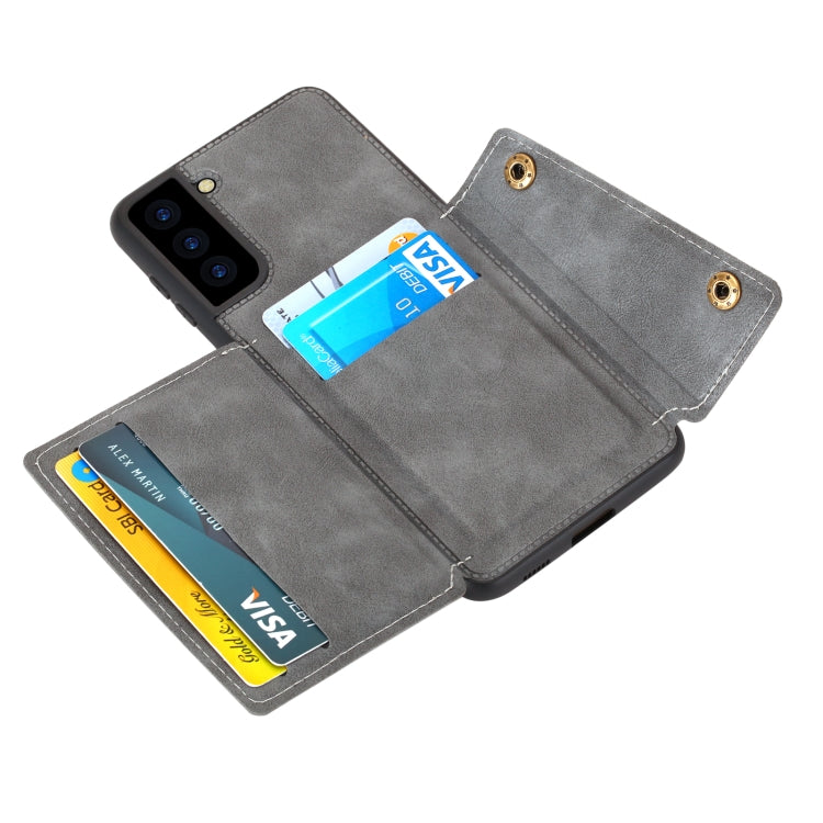 For Samsung Galaxy S21 FE Double Buckle PU + TPU Shockproof Magnetic Protective Case with Card Slot & Holder