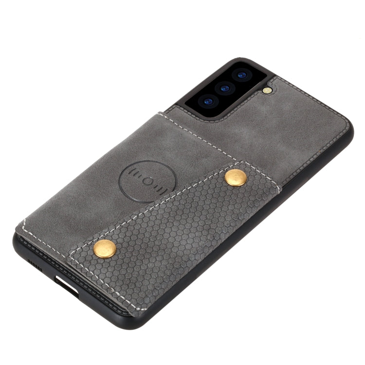 For Samsung Galaxy S21 FE Double Buckle PU + TPU Shockproof Magnetic Protective Case with Card Slot & Holder