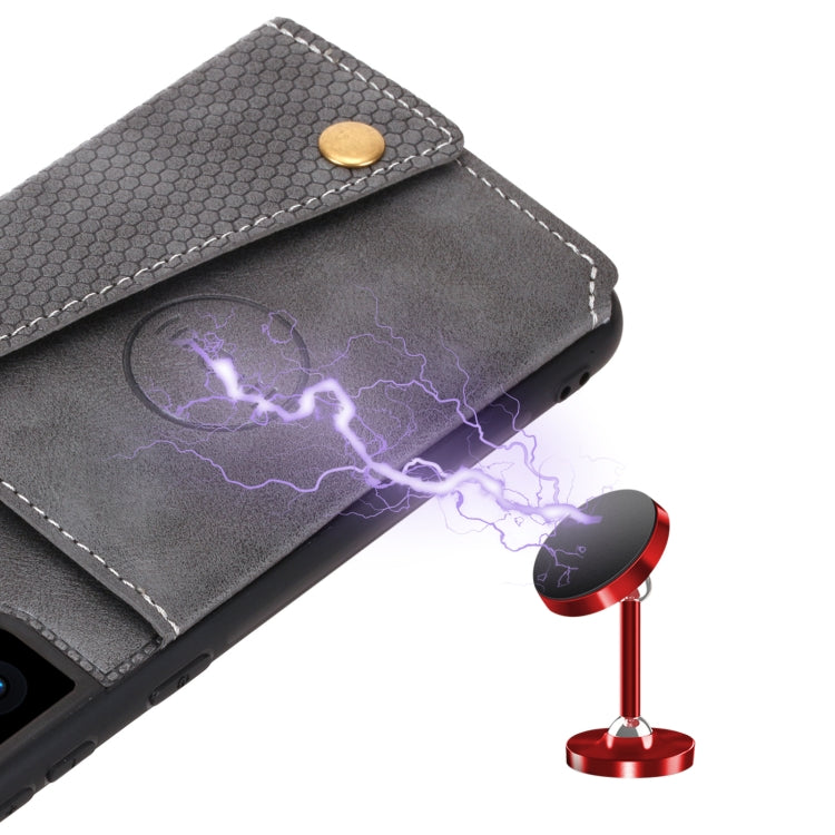For Samsung Galaxy S21 FE Double Buckle PU + TPU Shockproof Magnetic Protective Case with Card Slot & Holder