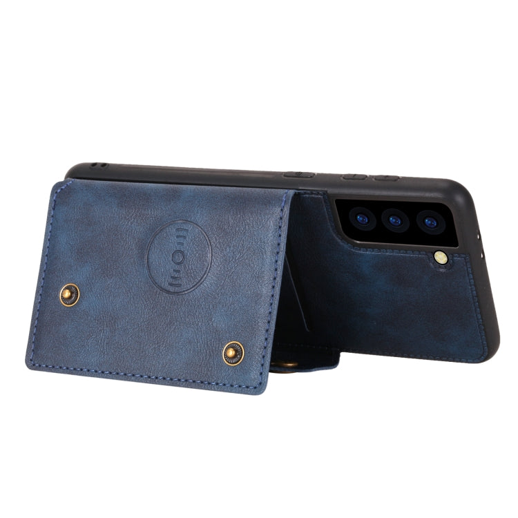 For Samsung Galaxy S21 FE Double Buckle PU + TPU Shockproof Magnetic Protective Case with Card Slot & Holder