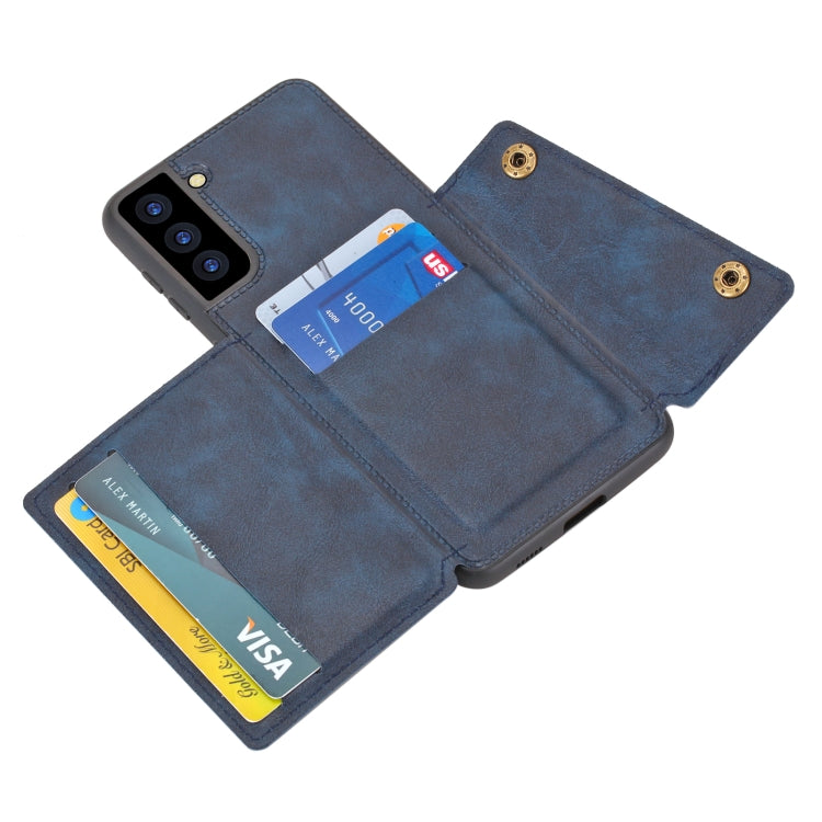 For Samsung Galaxy S21 FE Double Buckle PU + TPU Shockproof Magnetic Protective Case with Card Slot & Holder